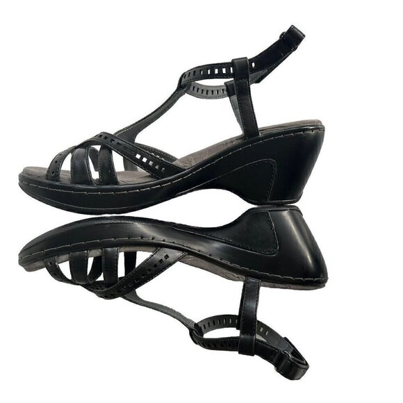 J-41 Sz 8 M Black Strappy Synthetic Wedge Heel Women Sandals Claire - Picture 6 of 8